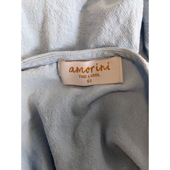 Amorini Size XS Baby Doll Tiered Shift Dress Light Blue Cotton Short Sleeves - Picture 13 of 14